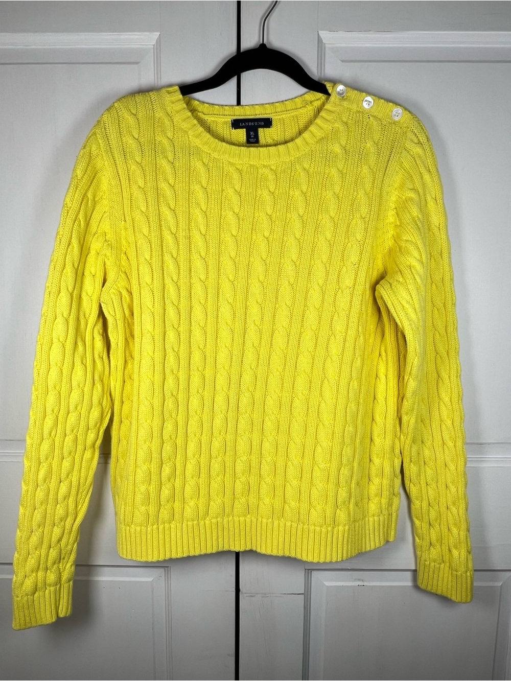 Lands' End Vibrant Yellow Women's Drifter Yellow Cable Knit Crew Neck Sz XL